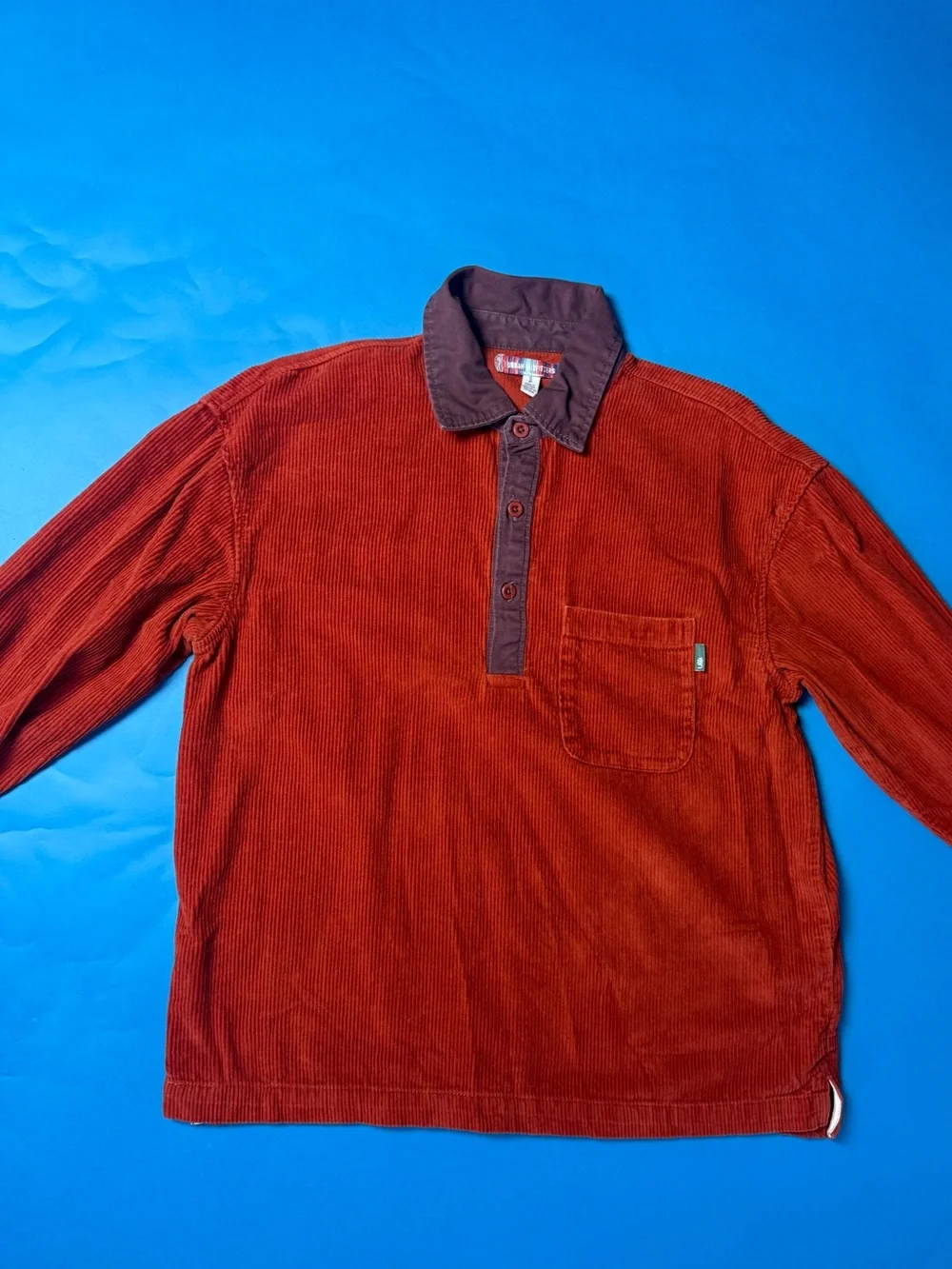 Urban Outfitters Men's Corduroy V-Neck Pullover - Rust with Dark Brown Collar